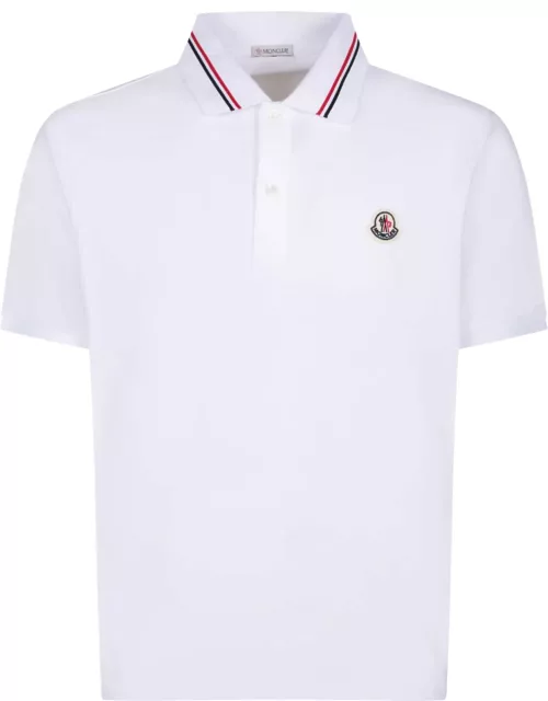Moncler White Polo Shirt With Logo Patch
