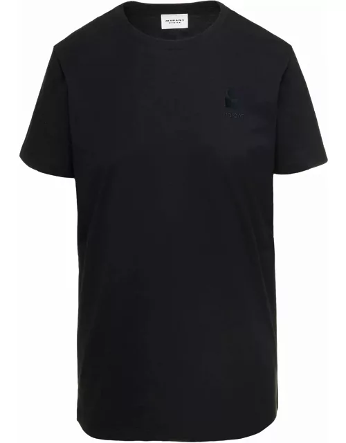 Marant Étoile Black Crewneck T-shirt With Logo Embroidery In Cotton Woman Isabel Marant Etoile