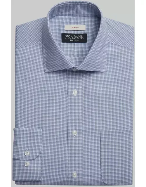 JoS. A. Bank Men's Traveler Collection Slim Fit Check Dress Shirt, Blue, 14 1/2 32