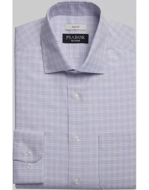 JoS. A. Bank Men's Traveler Collection Slim Fit Check Dress Shirt, Purple, 15 34
