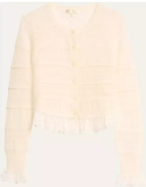 Norden Cropped Wool Embroidered Lace Cardigan