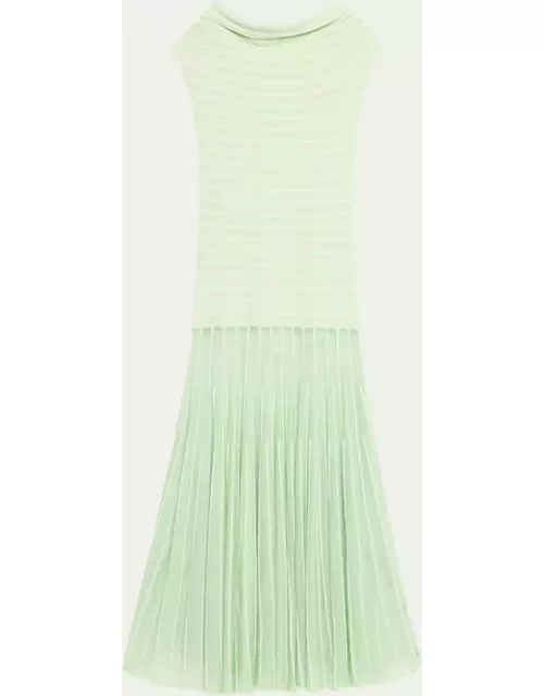 Marce Off-the-Shoulder Pleated Knit Maxi Dres