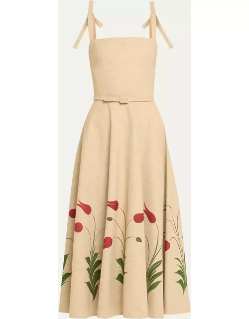 Marbled Tulips Canvas Tailoring Midi Dres