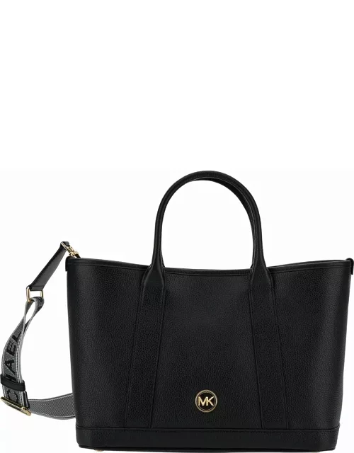 MICHAEL Michael Kors luisa Black Tote Bag With Mk Logo Detail In Grain Leather Woman
