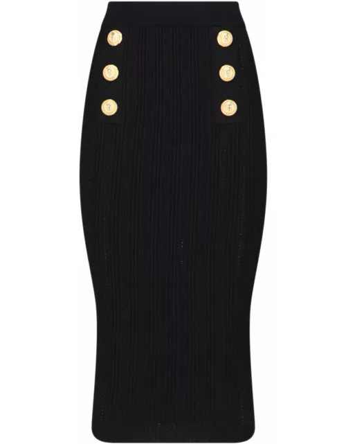 Balmain Buttoned Knit Midi Skirt