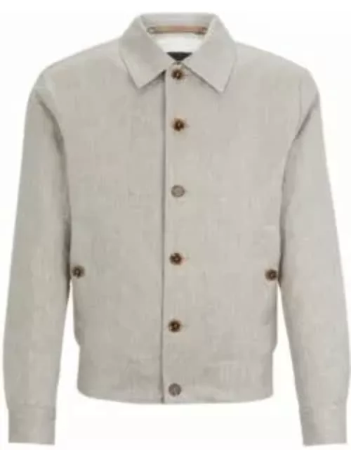 Slim-fit jacket in herringbone linen and silk- Light Beige Men's Sport Coat