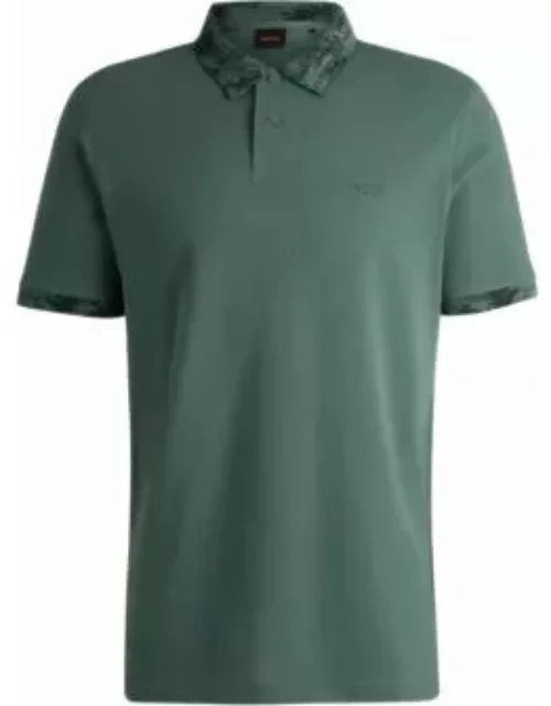 Cotton-piqu polo shirt with camouflage-print trims- Light Green Men's Polo Shirt
