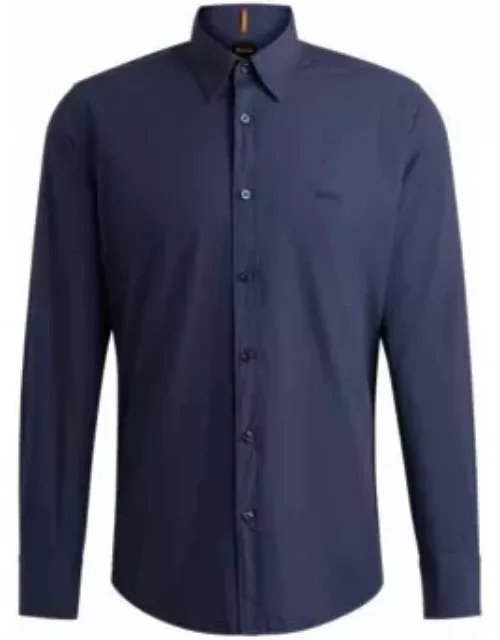 Regular-fit shirt in cotton poplin with Kent collar- Dark Blue Men's Casual Shirt