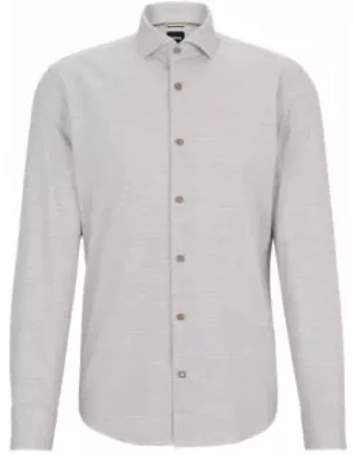 Casual-fit shirt in structured cotton with spread collar- Beige Men's Shirt