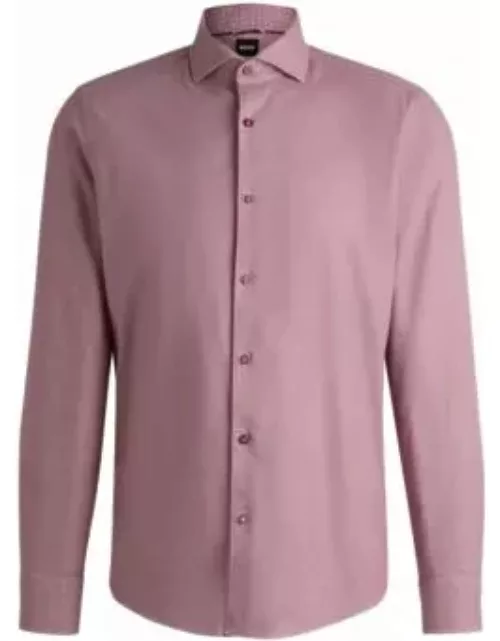 Casual-fit shirt in structured cotton with spread collar- Dark Red Men's Shirt