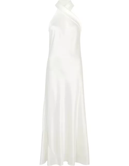 Galvan Cropped Pandora Satin Maxi Dress - Off White - 34 (UK6 / XS)