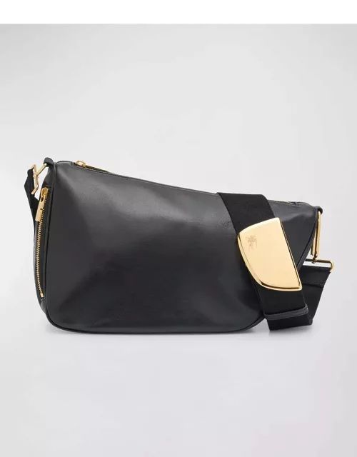 Shield Zip Leather Messenger Bag