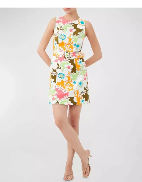 Darlene Belted Floral-Print Mini Dres