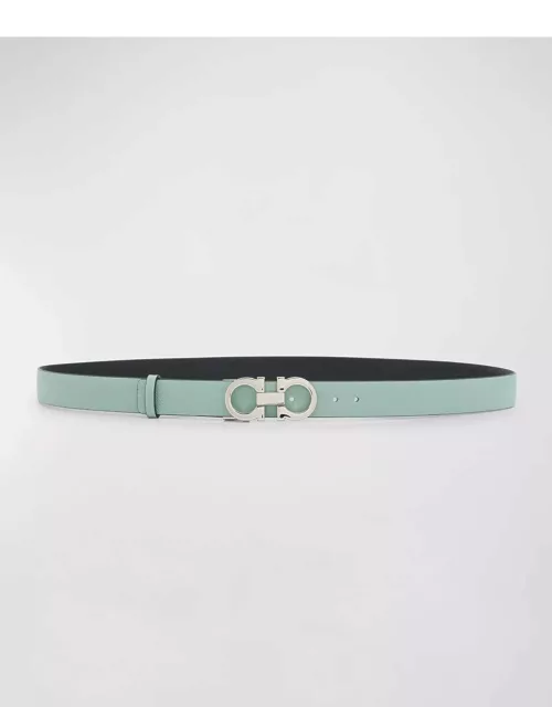 Embossed Reversible Leather Belt With Gancini Buckle