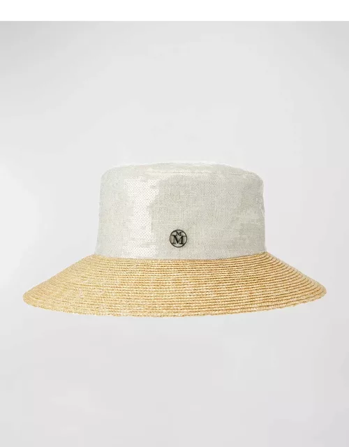 New Kendall Sequined Linen & Straw Bucket Hat