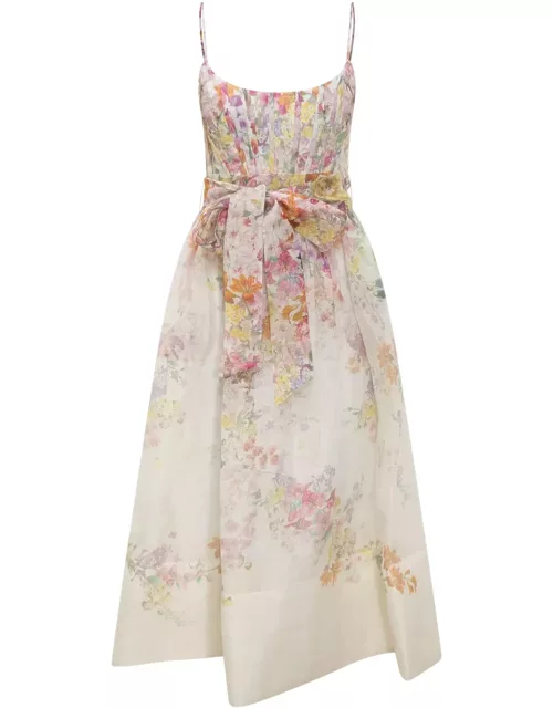 Zimmermann Silk And Linen Dress With Floral Pattern