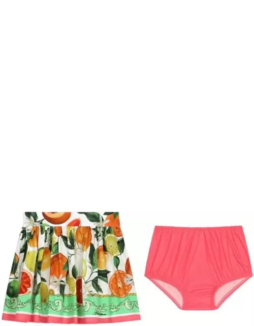 Dolce & Gabbana Pleated Mini Skirt With Lemon And Orange Print
