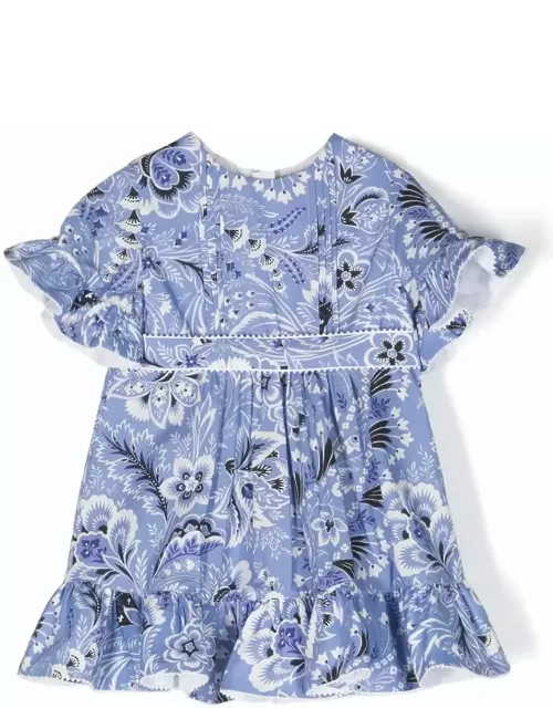Etro Dress With Ruffles And Light Blue Paisley Print