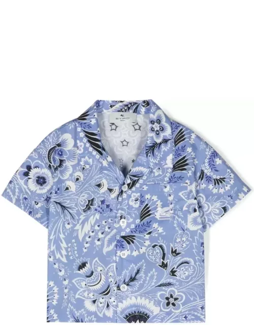 Etro Light Blue Bowling Shirt With Paisley Print