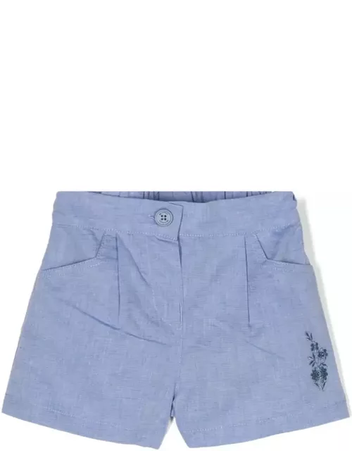 Etro Light Blue Linen Blend Shorts With Logo