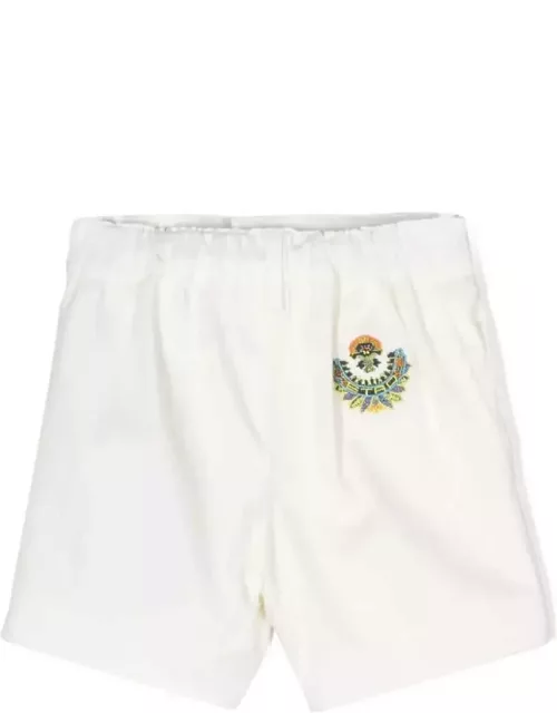 Etro White Twill Shorts With Embroidery