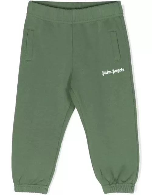 Palm Angels Green Cotton Joggers With Logo
