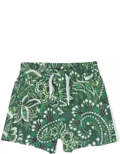 Etro Shorts With Green Paisley Print