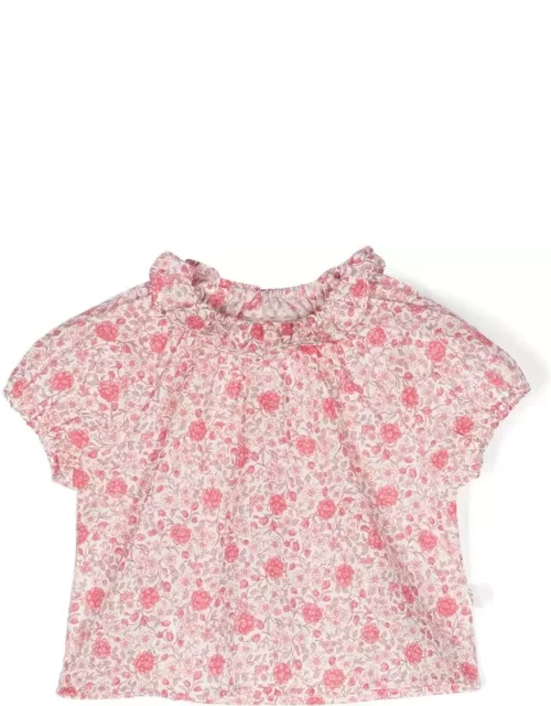 Teddy & Minou Voile Shirt With Strawberry Red Flower Print