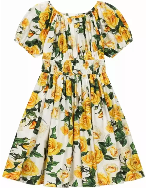 Dolce & Gabbana Ruffled Dress With Yellow Roses Print
