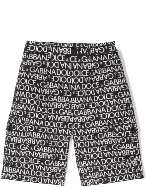 Dolce & Gabbana Black Bermuda Shorts With All-over Logo
