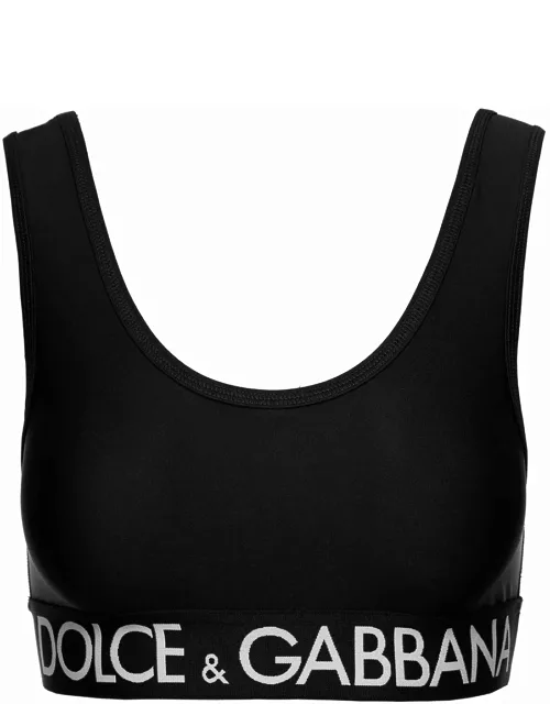 Dolce & Gabbana Black Sports Bra With Branded Band In Stretch Tech Fabric Woman