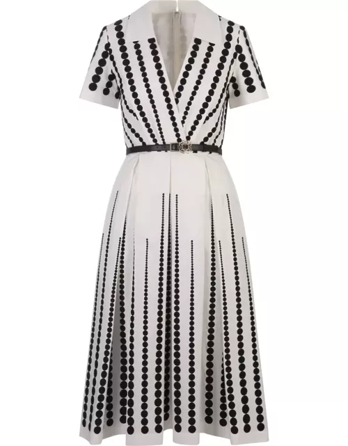Elie Saab Moon Embroidered Poplin Dress In White And Black