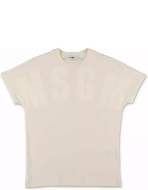 Msgm T-shirt Crema In Jersey Di Cotone Bambino