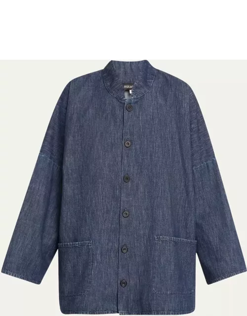 Denim Imperial Shirt with Chinese Collar (Long Length)