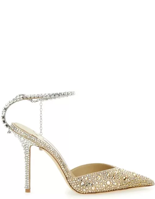 Jimmy Choo saeda 100 Gold Pumps With All-over Crystals In Satin Woman