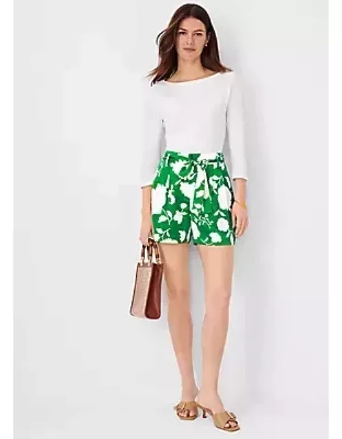Ann Taylor Petite Tie Waist Pleated Shorts in Floral Satin