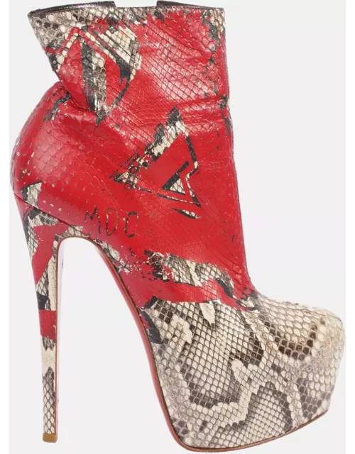 Christian Louboutin Daf Ankle Boots 150 Red / White Python EU 38 UK