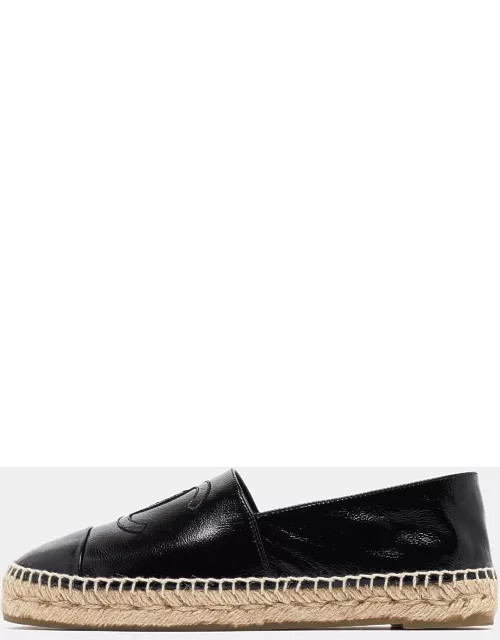 Chanel Black Leather CC Espadrille Flat