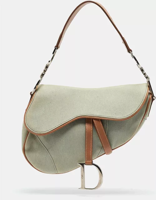 Dior Brown/Blue Denim and Leather Saddle Bag