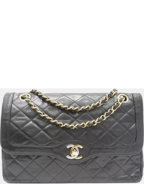 Chanel Black Quilted Lambskin Medium Paris Two Tone CC Flap Bag