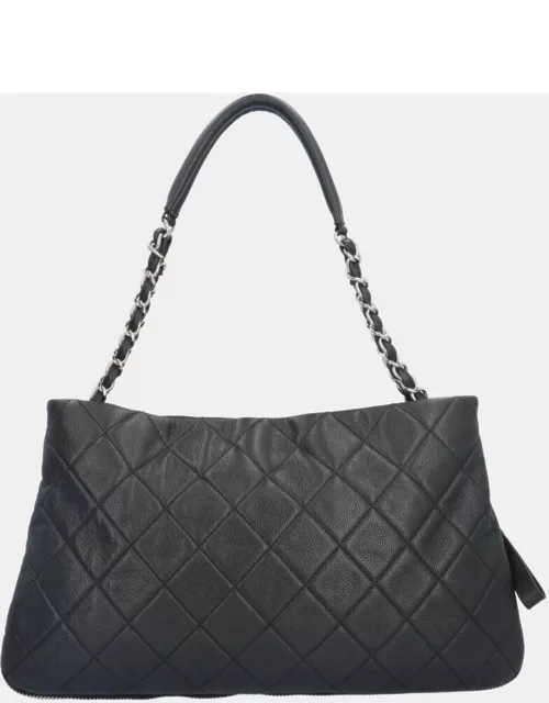 Chanel Black Caviar Leather CC Quilted Shoulder Bag