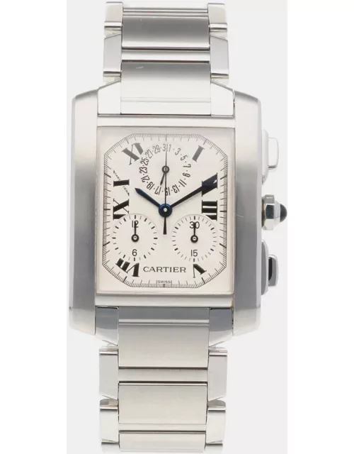 Cartier White Stainless Steel Tank Francaise 2303 Quartz Women's Wristwatch 29m