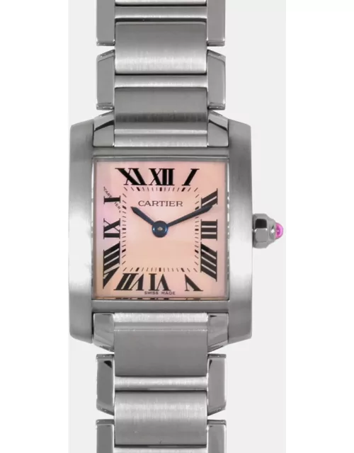 Cartier Pink Shell Stainless Steel Tank Francaise W51028Q3 Women's Wristwatch 20m