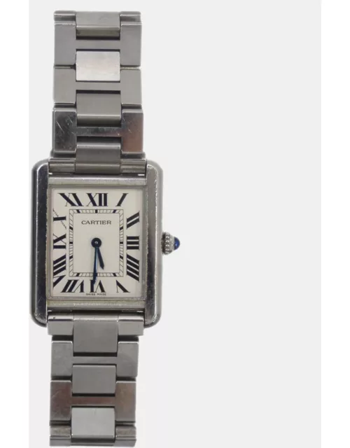 Cartier Pink Stainless Steel Tank Solo W5200013 Quartz Women's Wristwatch 28m