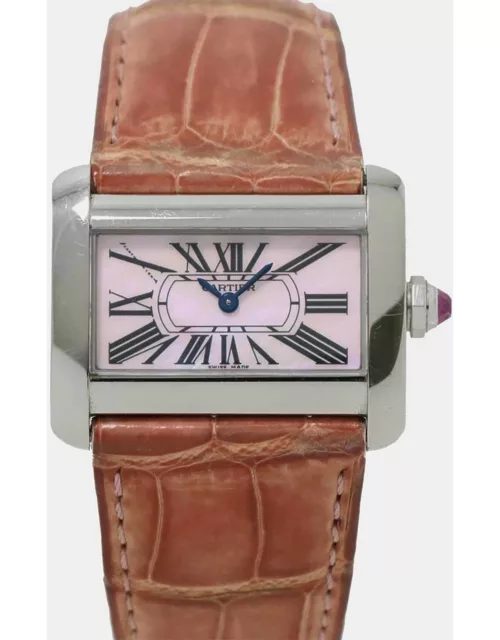Cartier Pink Shell Stainless Steel Tank Divan W6301455 Women's Wristwatch 31m