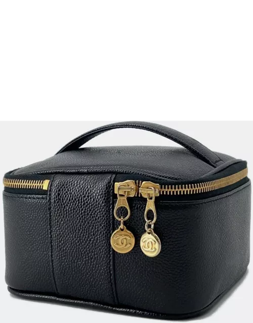 Chanel Black Caviar Leather CC Logo Vanity Bag
