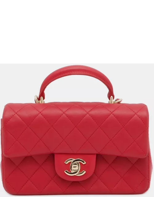 Chanel Red Leather Top handle Flap Bag