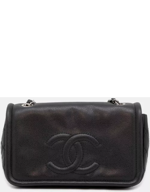 Chanel Black Caviar Leather CC Logo Chain Shoulder Bag