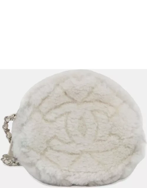 Chanel White Shearling Round Shoulder Bag