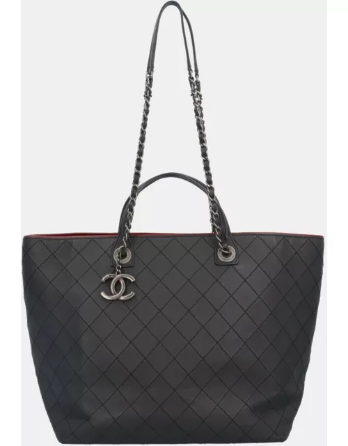 Chanel Black Wild Stitch Caviar Large Shopping In Chains Tote